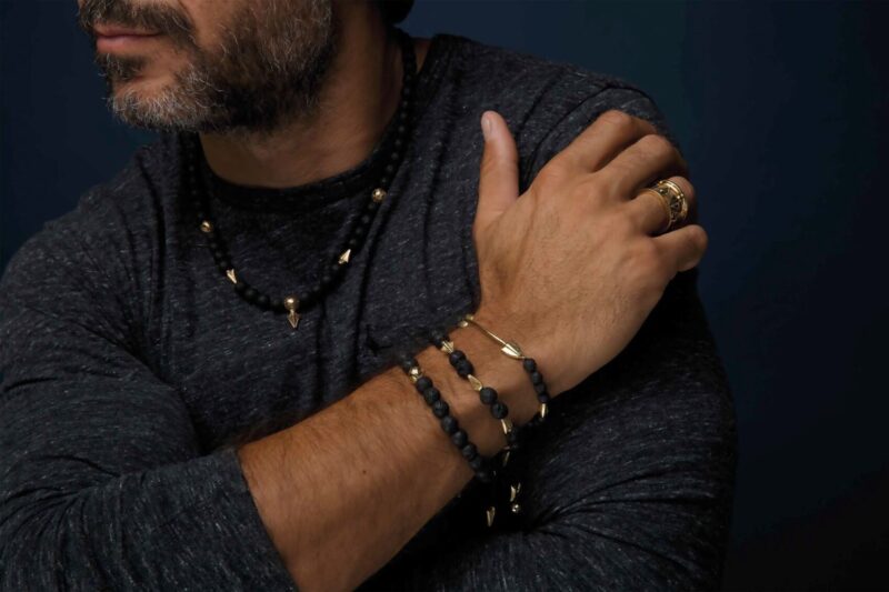 Men Arrow Gold Bracelet with Precious Beads - Image 3