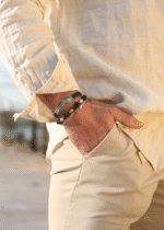 Men Arrow Gold Bracelet with Leather - Image 3