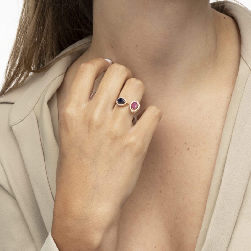 Classic Diamond Ring with Ruby and Sapphire - Image 2