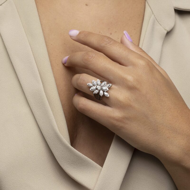 Classic Diamond Ring with Marquise  Pear and Black Diamond - Image 2