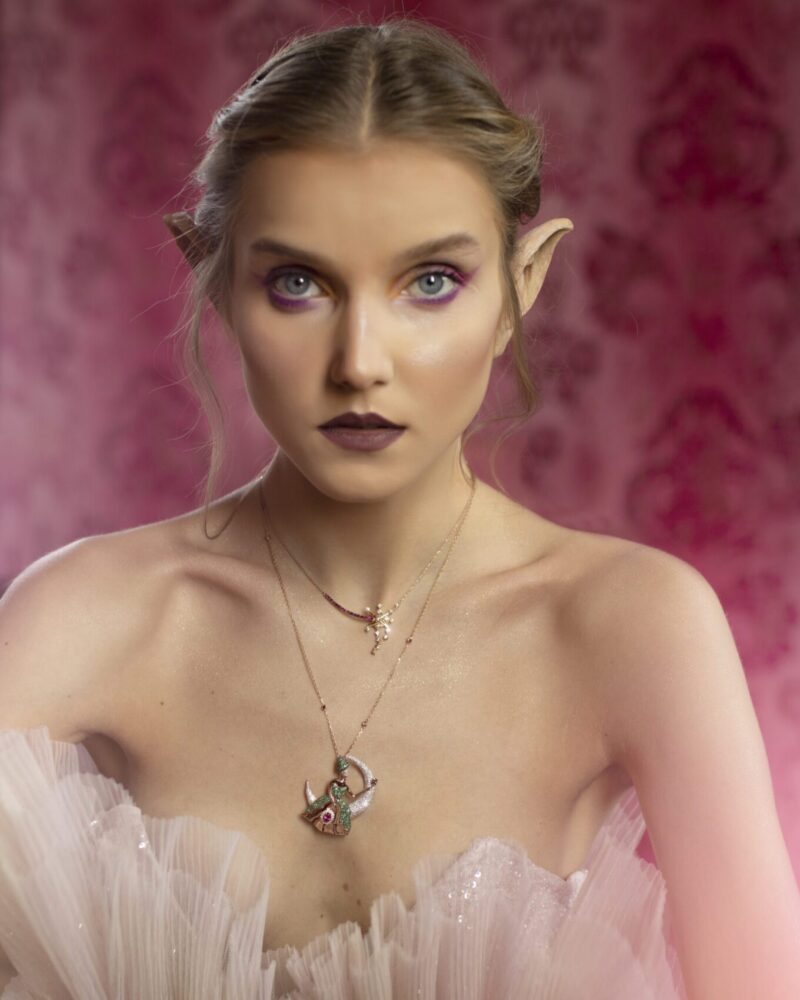 Fairy Tale Diamond Necklace with Emerald and Precious Colors - Image 3