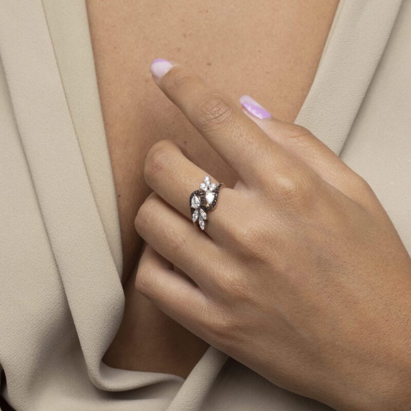 Classic Diamond Ring with Pear and Black Diamond - Image 2