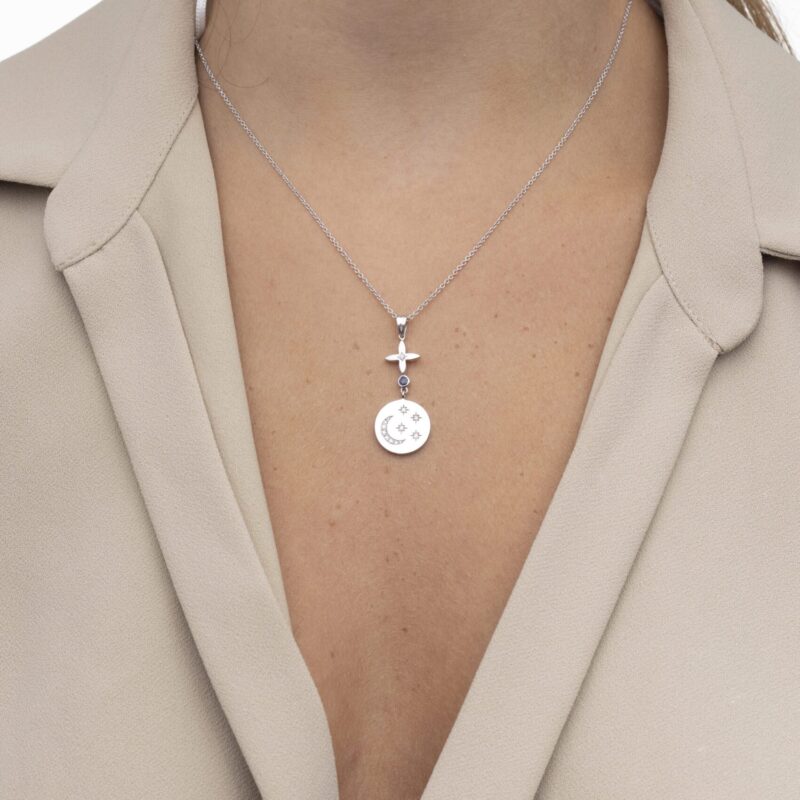 Daily Dazzle Moon Diamond Necklace with Sapphire - Image 2