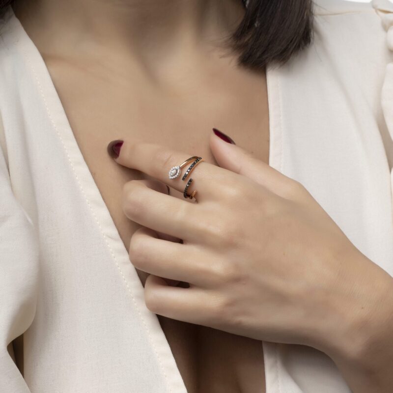 Classic Diamond Ring with Marquise and Black Diamond - Image 2