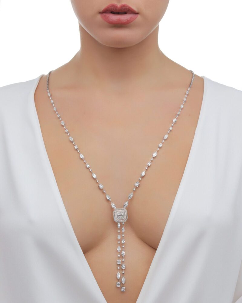 Bridal Diamond Necklace with Baguette and Trapeze Diamond - Image 2
