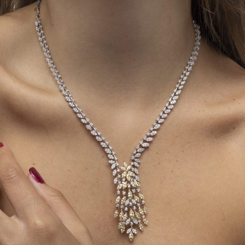 Bridal Diamond Necklace with Yellow Stones - Image 2