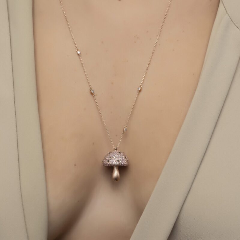 Wild Mushroom Diamond Necklace with Pink Sapphire and Black Diamond - Image 3