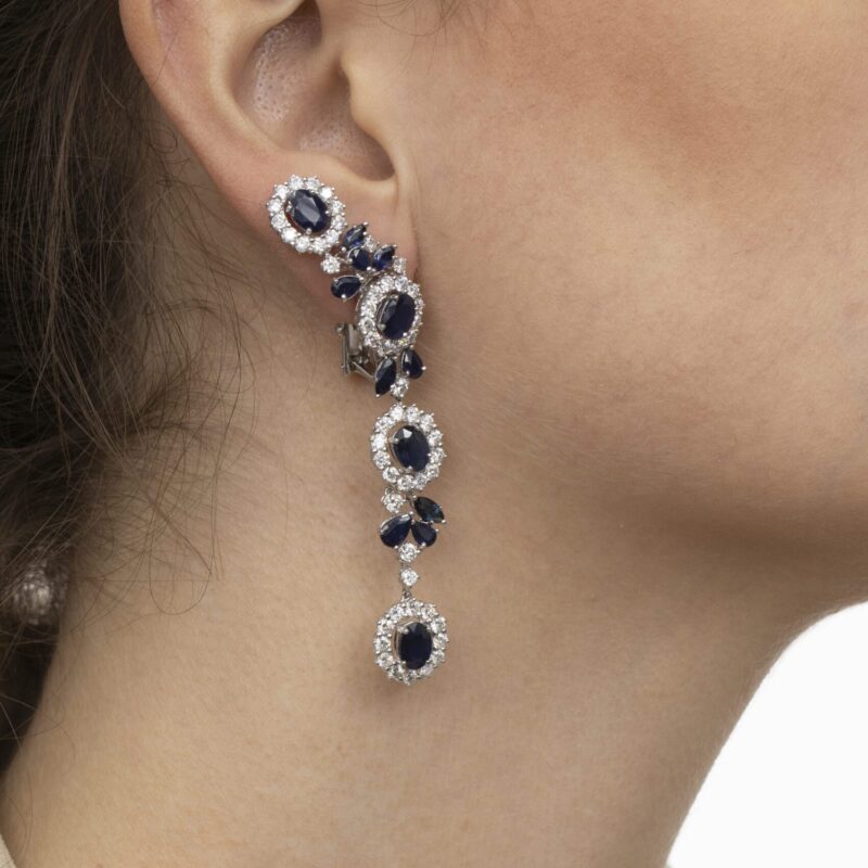 Classic Diamond Earrings with Sapphire - Image 3