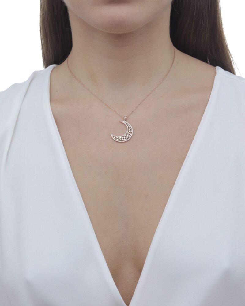 Moon Diamond Necklace with Baguette Diamond - Image 2