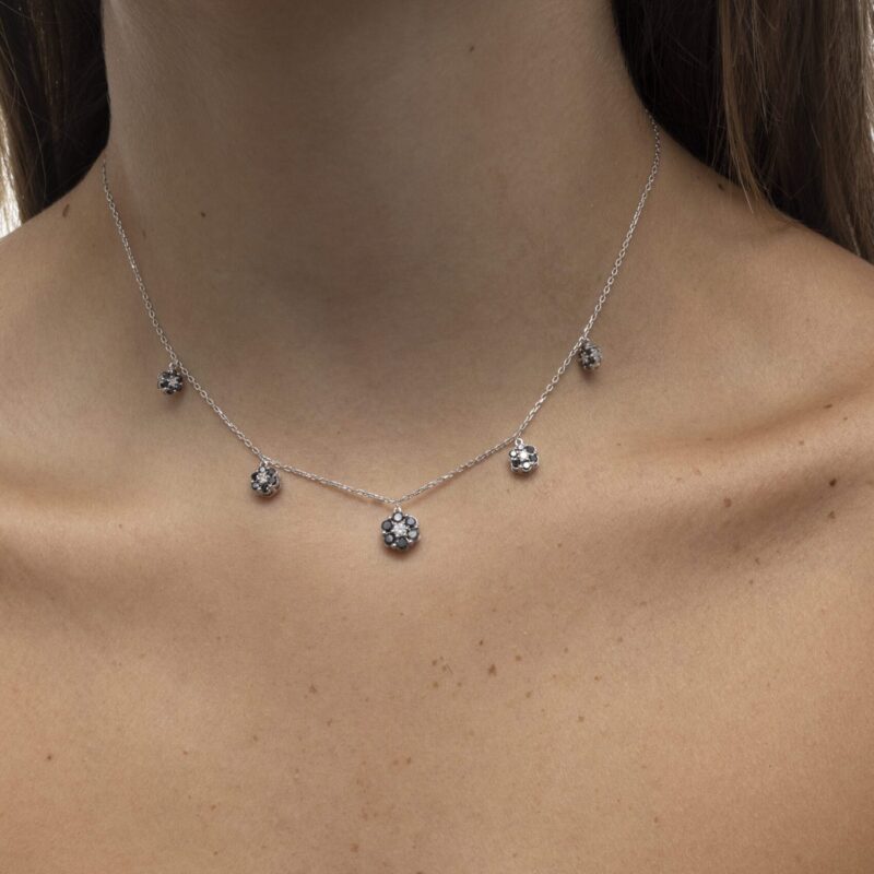 Daily Dazzle Diamond Flowers Necklace with Black Diamond - Image 2