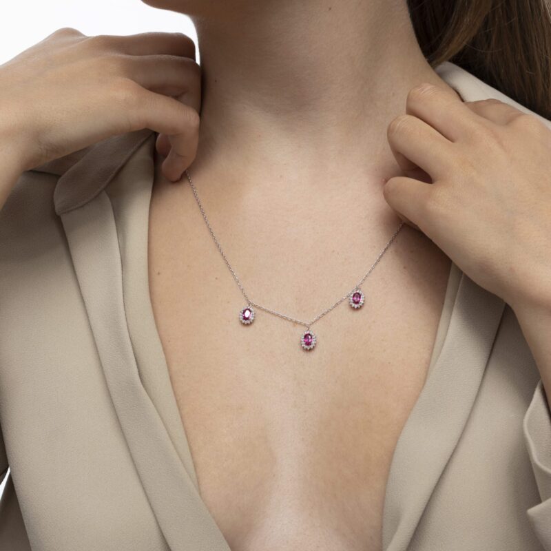 Classic Diamond Necklace with Colored Stones - Image 2