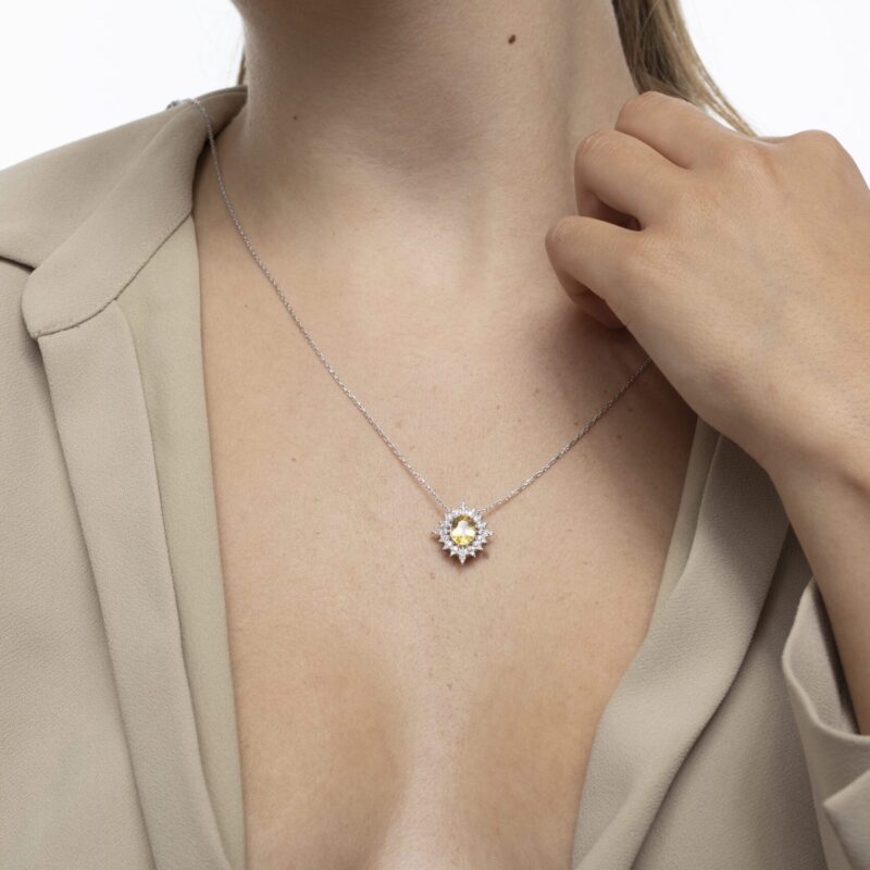 Classic Diamond Necklace with Yellow Sapphire - Image 2