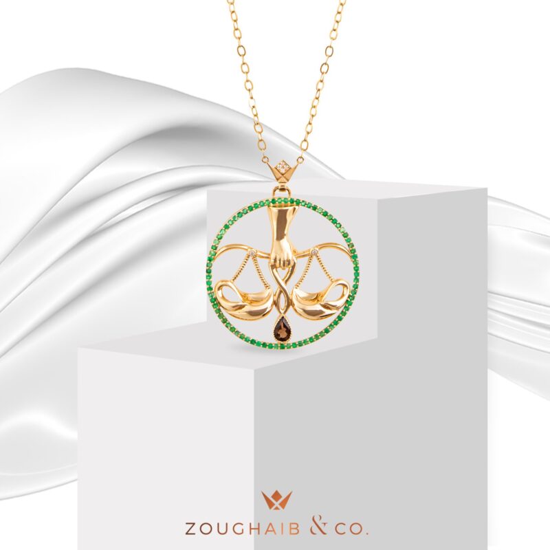 Zodiac Diamond Necklace Libra with Emerald and Precious Stone - Image 2