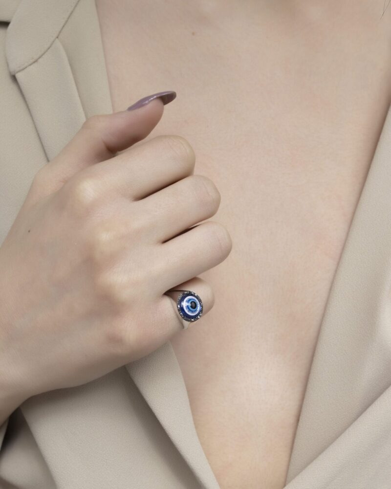 Evil Eye Diamond Ring with Black Diamonds - Image 2