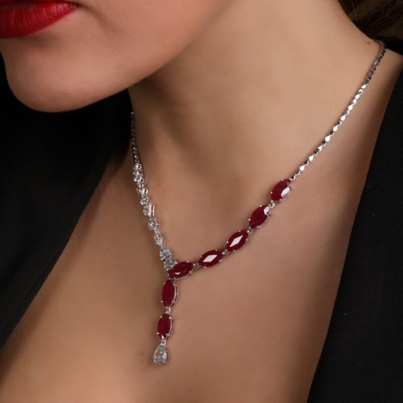 Classic Diamond Necklace with Ruby - Image 2