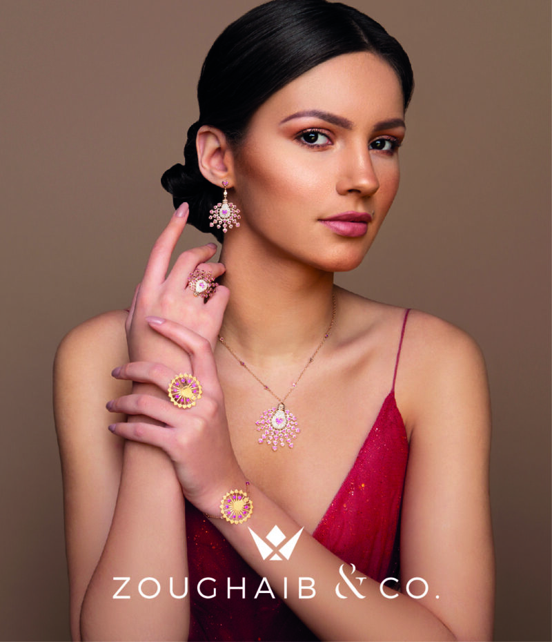 Light Diamond Earrings with Brown Diamond and Ruby - Image 2