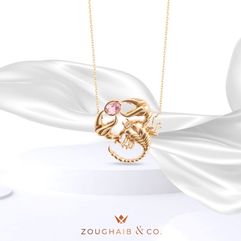 Zodiac Diamond Necklace Scorpio with Pink Sapphire and Precious Stones - Image 2