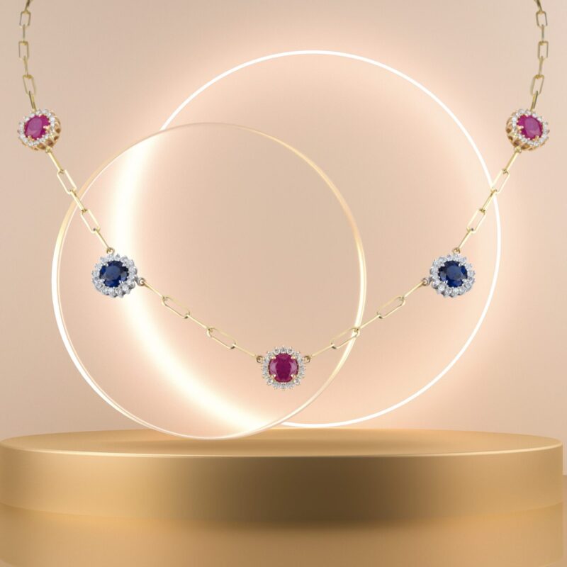 Classic Diamond Necklace with Colored Stones - Image 3
