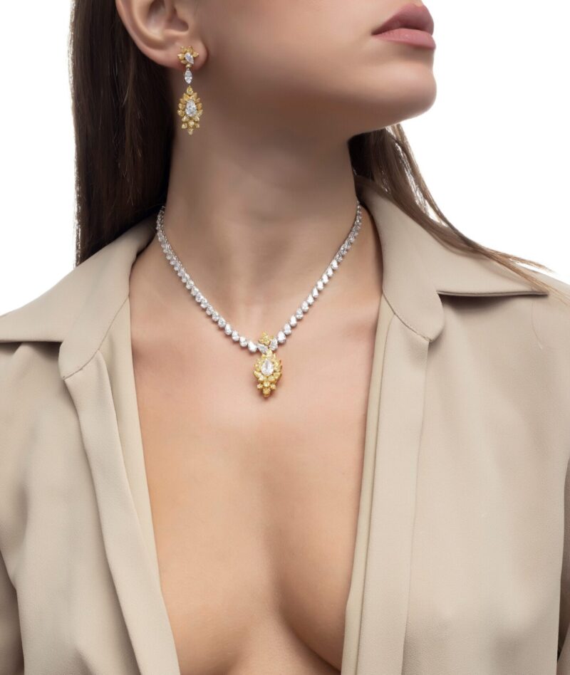 Classic Pear Diamond Earrings with Yellow Diamond - Image 3