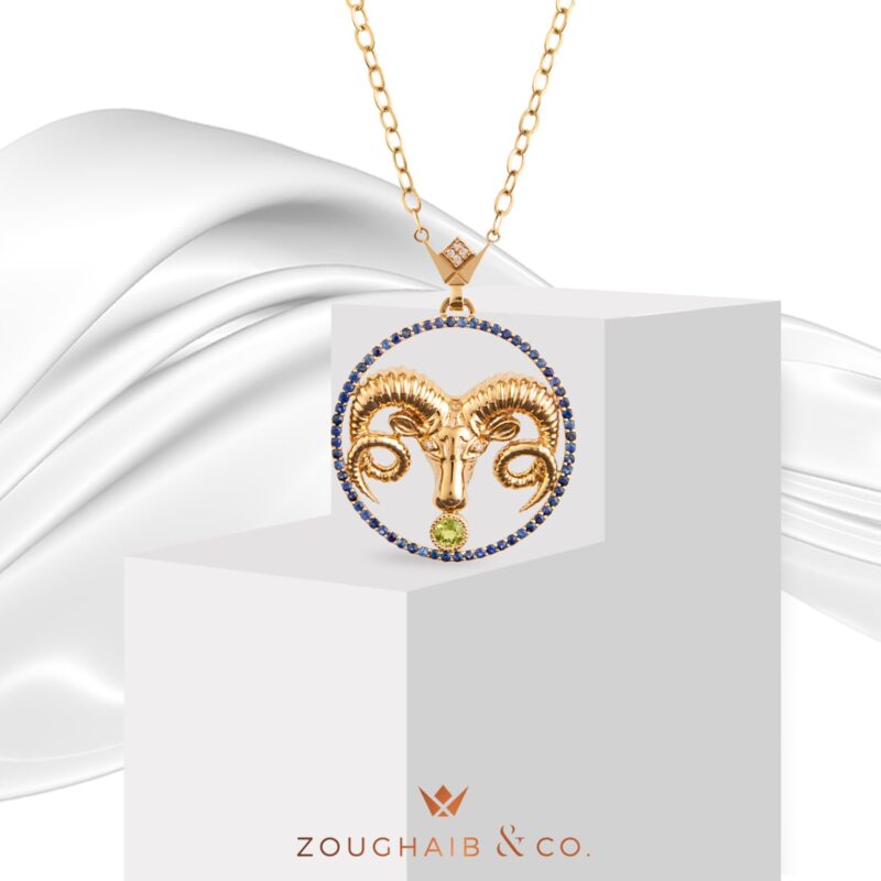 Zodiac Diamond Necklace Aries with Sapphire and Precious Stone - Image 3