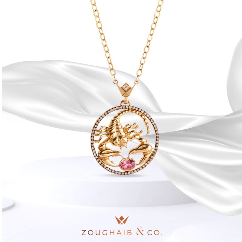 Zodiac Diamond Necklace Scorpio with Brown Diamond and Precious Stones - Image 3