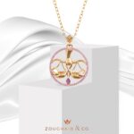 Zodiac Diamond Necklace Libra with Pink Sapphire and Precious Stone - Image 2