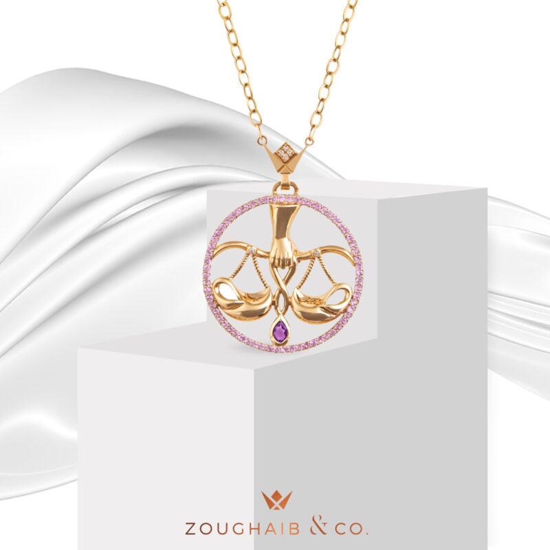 Zodiac Diamond Necklace Libra with Pink Sapphire and Precious Stone - Image 2