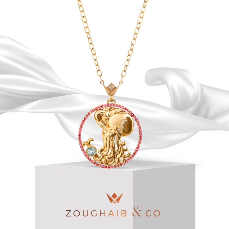 Zodiac Diamond Necklace Aquarius with Precious Stones - Image 2