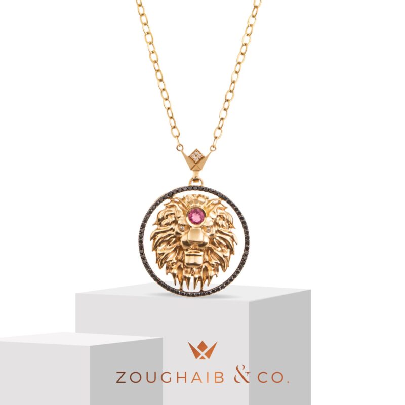 Zodiac Diamond Necklace Leo with Black Diamond and Red Stone - Image 3