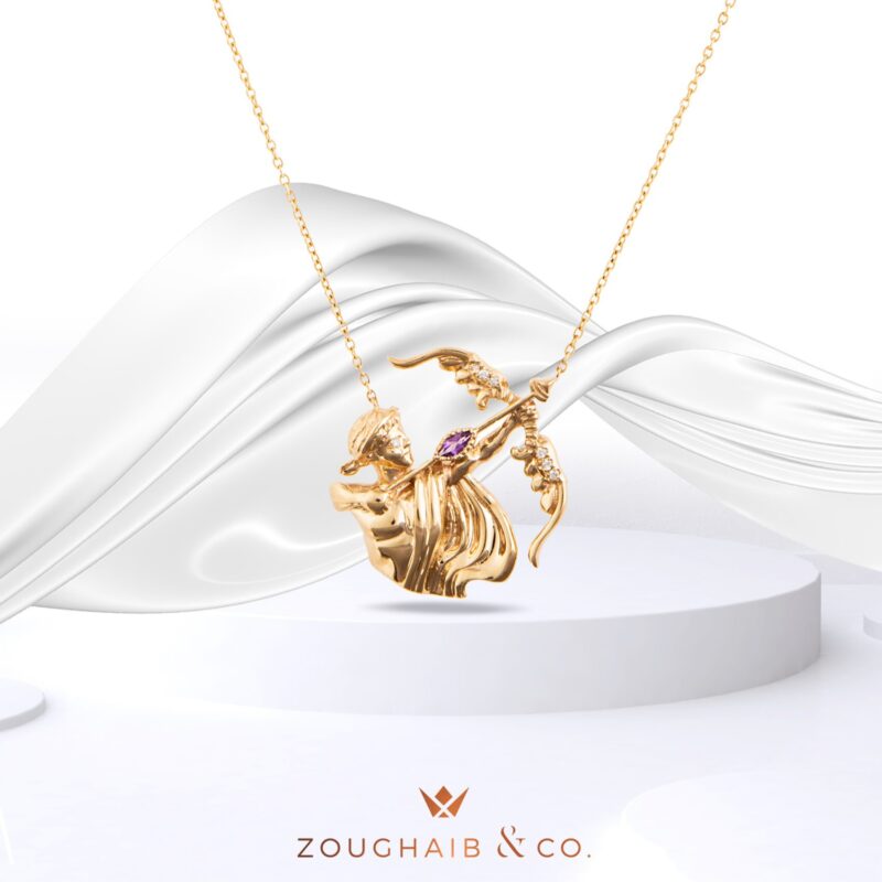 Zodiac Diamond Necklace Sagittarius with Precious Stone - Image 2