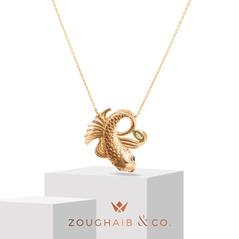 Zodiac Diamond Necklace Pisces with Black Diamond and Precious Stone - Image 2