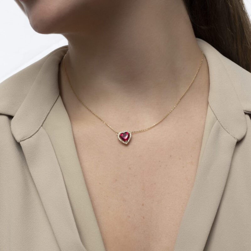 Daily Dazzle Diamond Heart Necklace with Ruby - Image 2