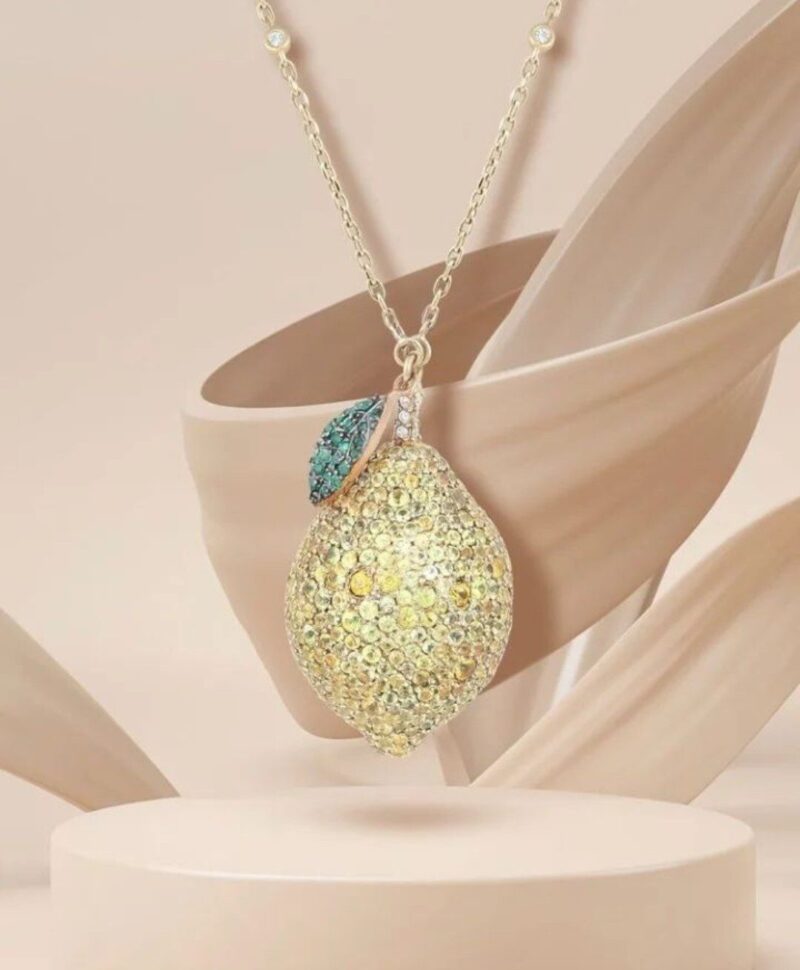 Exotic Summer Diamond Lemon Necklace with Sapphire and Emerald - Image 3