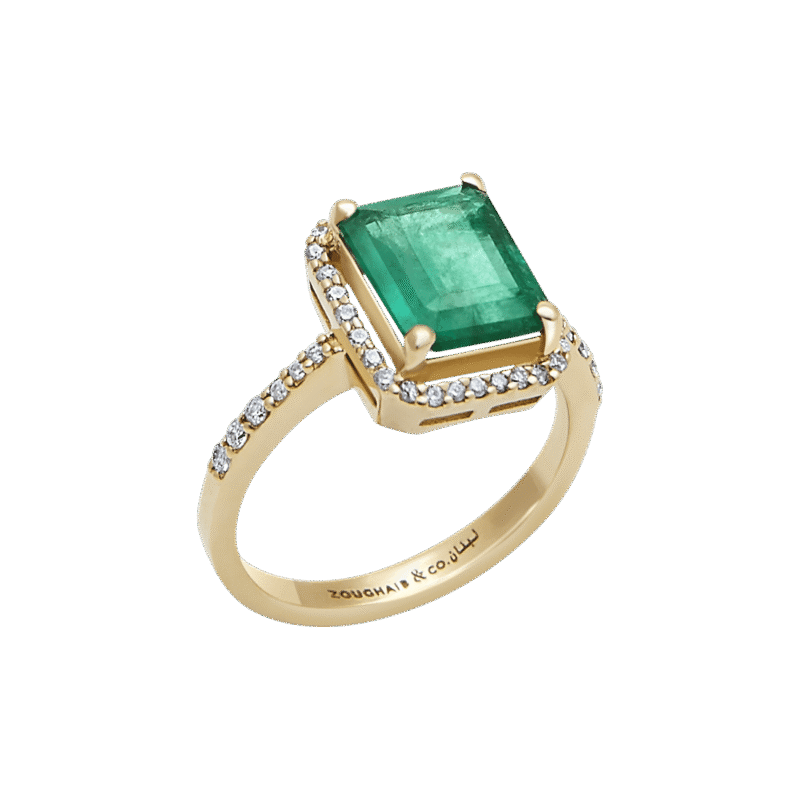 Classic Diamond Ring with Emerald - Image 2