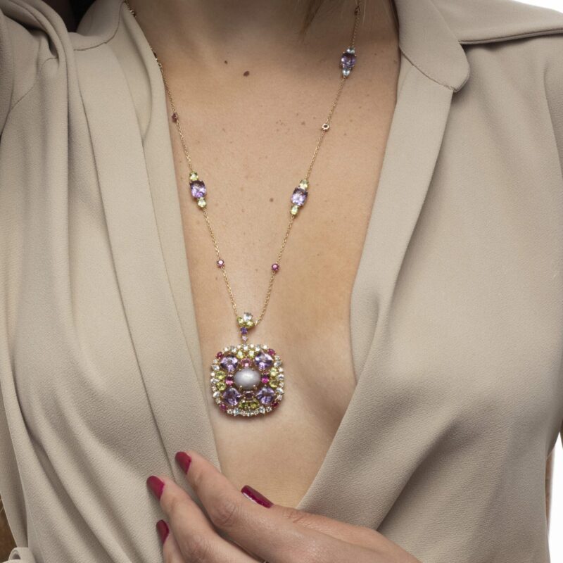 Daily Dazzle Diamond Necklace with Ruby  Pink and white Sapphire and Precious Stones - Image 2