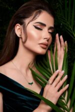 Classic Diamond Earrings with Emerald - Image 3