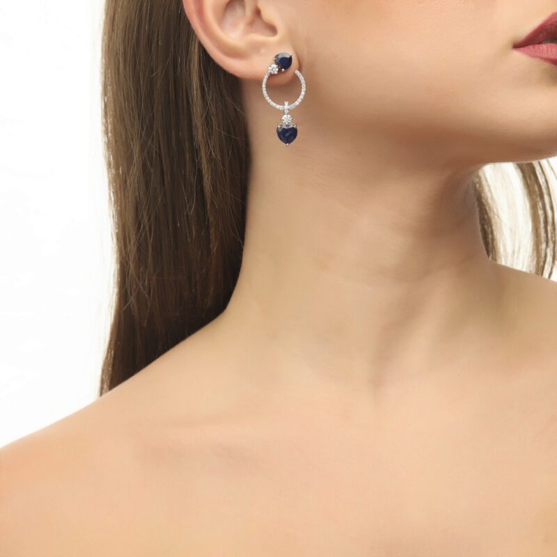 Classic Diamond Earrings with Sapphire - Image 2