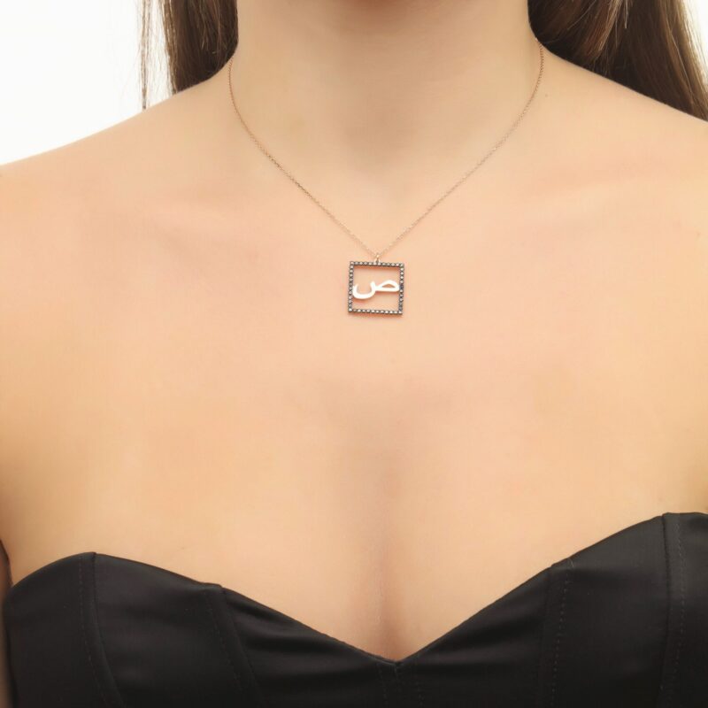 Initials Fancy Black Diamond Necklace  S Arabic Letter - Image 2