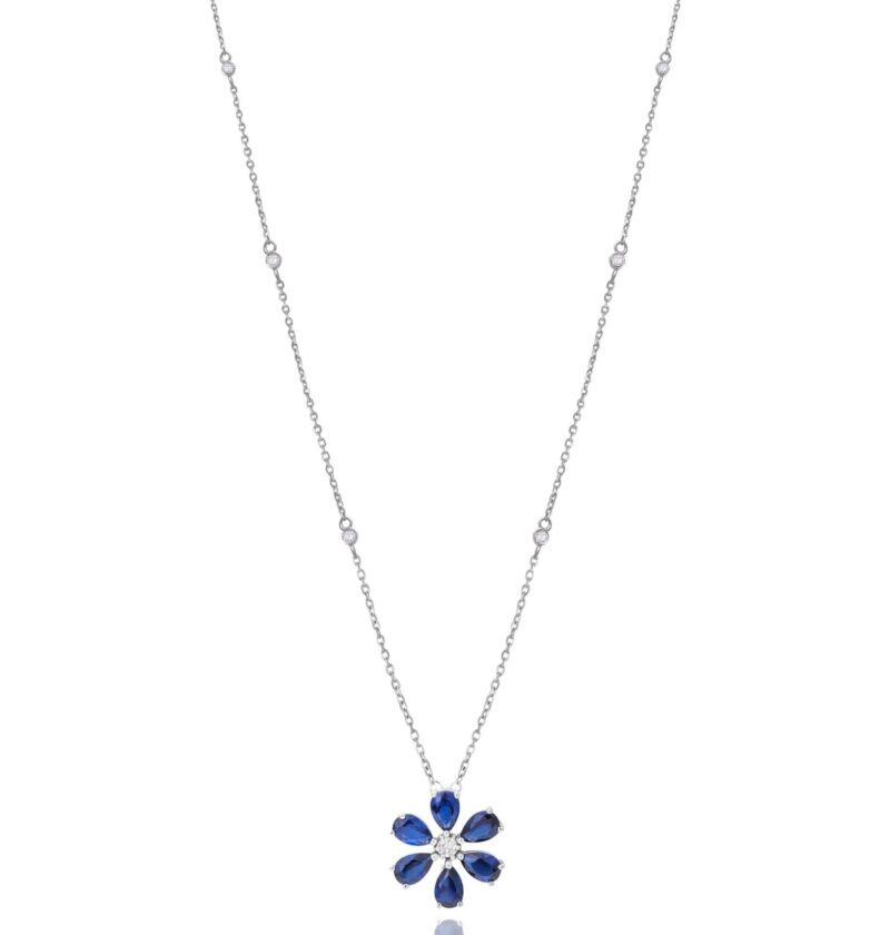 Daily Dazzle Flower Diamond Necklace with Sapphire - Image 2