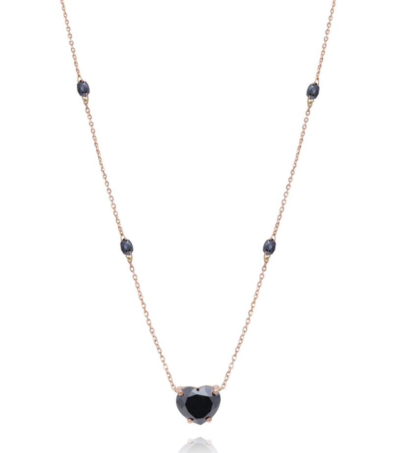 Classic Diamond Necklace with Black Heart - Image 2