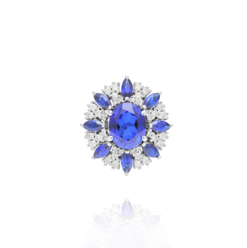 Classic Diamond Ring with Blue Stones - Image 3