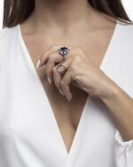 Classic Diamond Ring with Blue Stones - Image 2