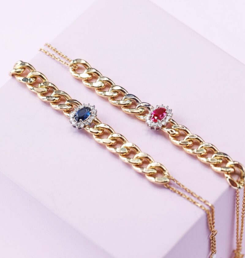 Chain Diamond Bracelet with Colored Stone - Image 2