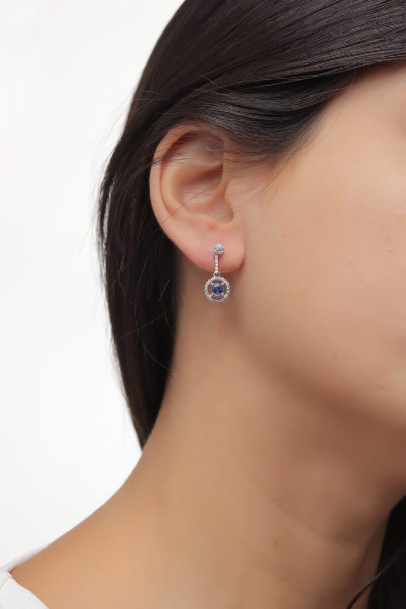 Classic Diamond Earrings with Sapphire - Image 2