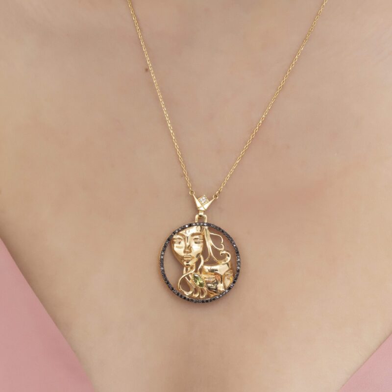 Zodiac Diamond Necklace Gemini with Black Diamond and Precious Stone - Image 2