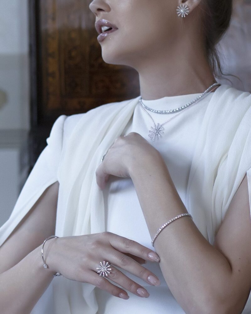 Snowflake Diamond Necklace with Princess Diamond in 18kt white gold – a luxury New Year gift