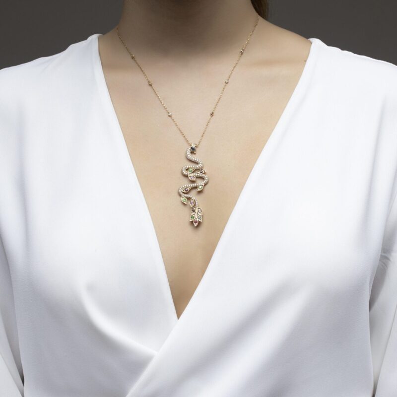 Daily Dazzle Diamond Peacock Necklace with Green Diamond  Sapphire and Precious Stones - Image 2