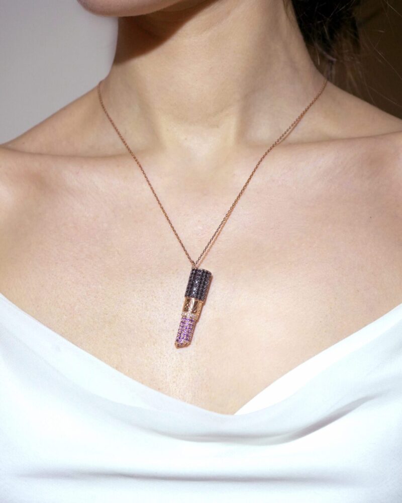Lipstick Diamond Necklace with Black Diamond and Precious Stones - Image 2