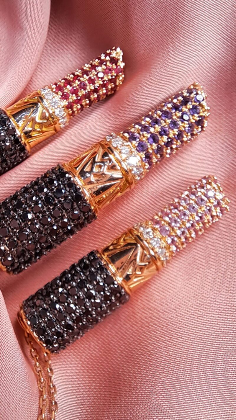 Lipstick Diamond Necklace with Black Diamond and Pink Sapphire - Image 3