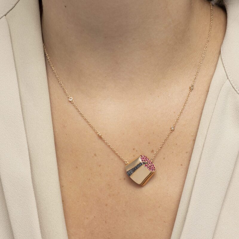 Tarboush Diamond Necklace with Ruby and Black Diamond - Image 2